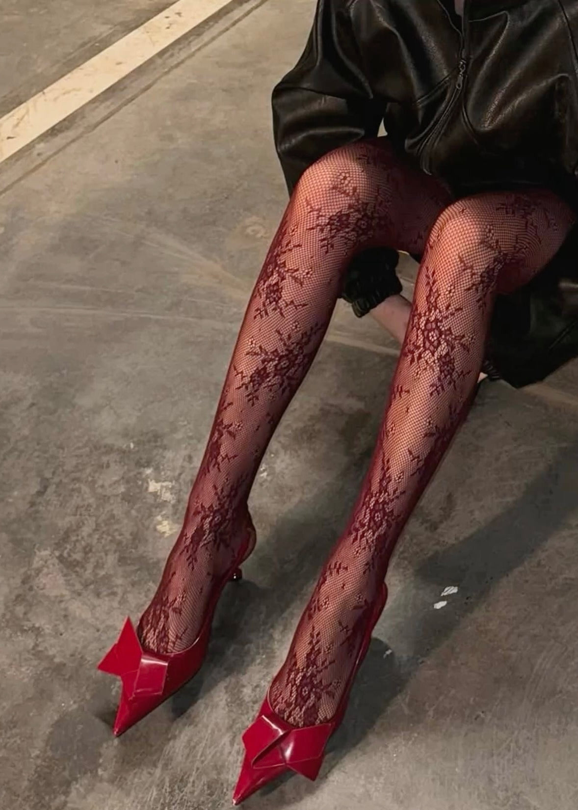 Britney Lace Burgundy Tights