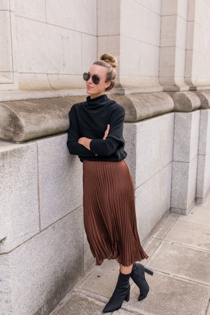 Natasha Pleated Satin Skirt