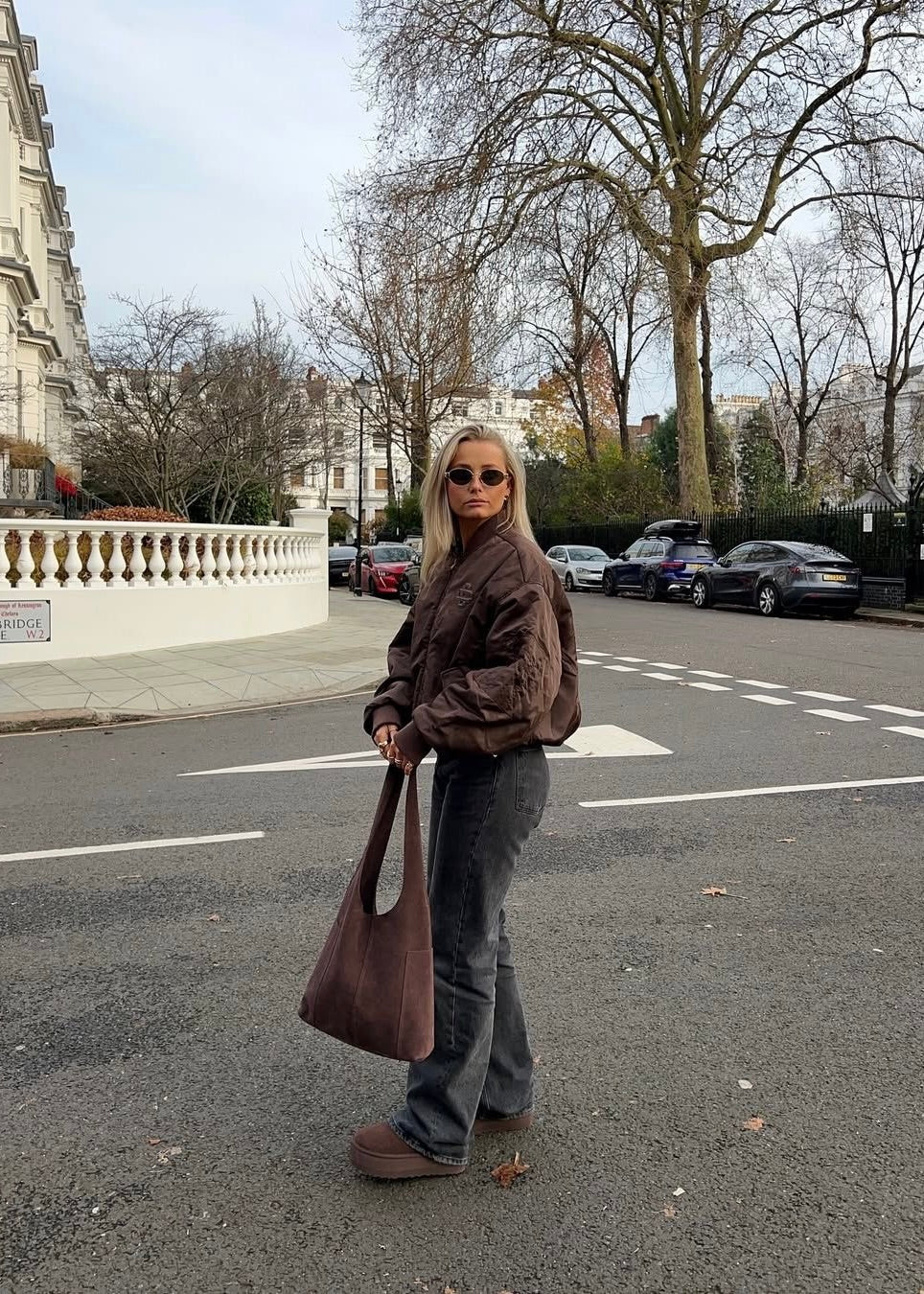 Brielle Biscotti Suede Bag