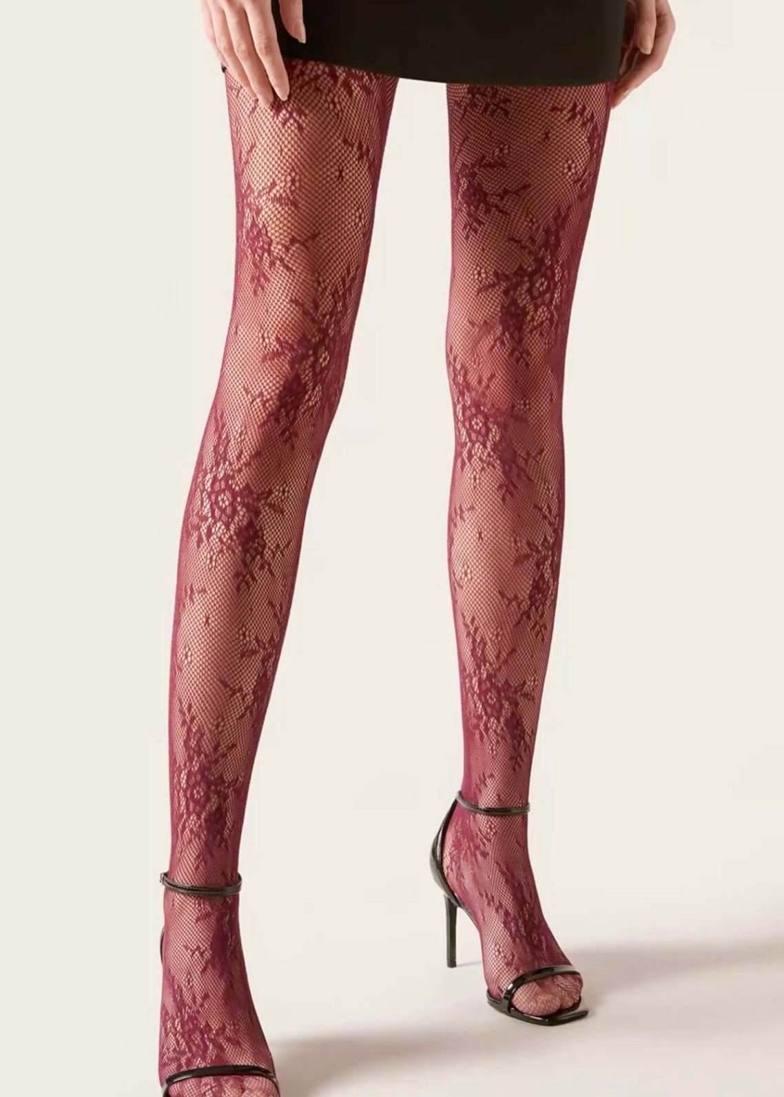 Britney Lace Burgundy Tights