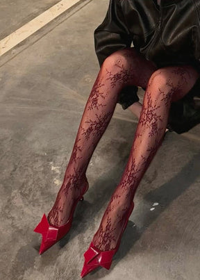 Britney Lace Burgundy Tights