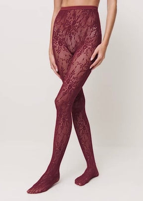 Britney Lace Burgundy Tights