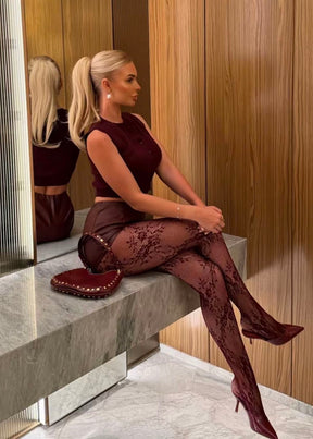 Britney Lace Burgundy Tights