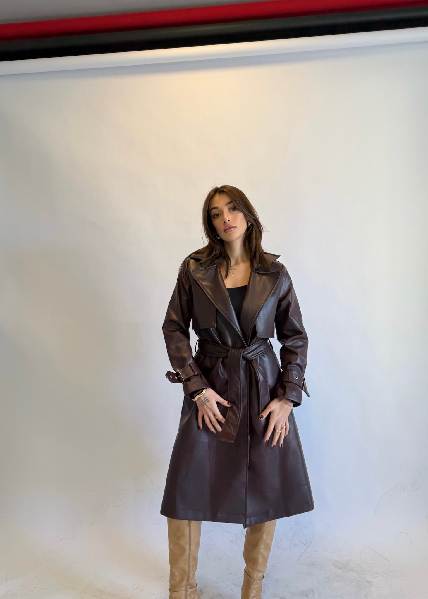 Lisa Burgundy Leather Coat