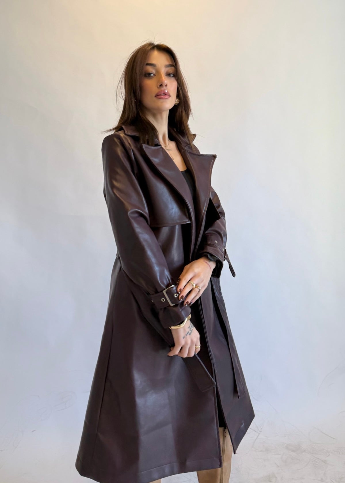 Lisa Burgundy Leather Coat