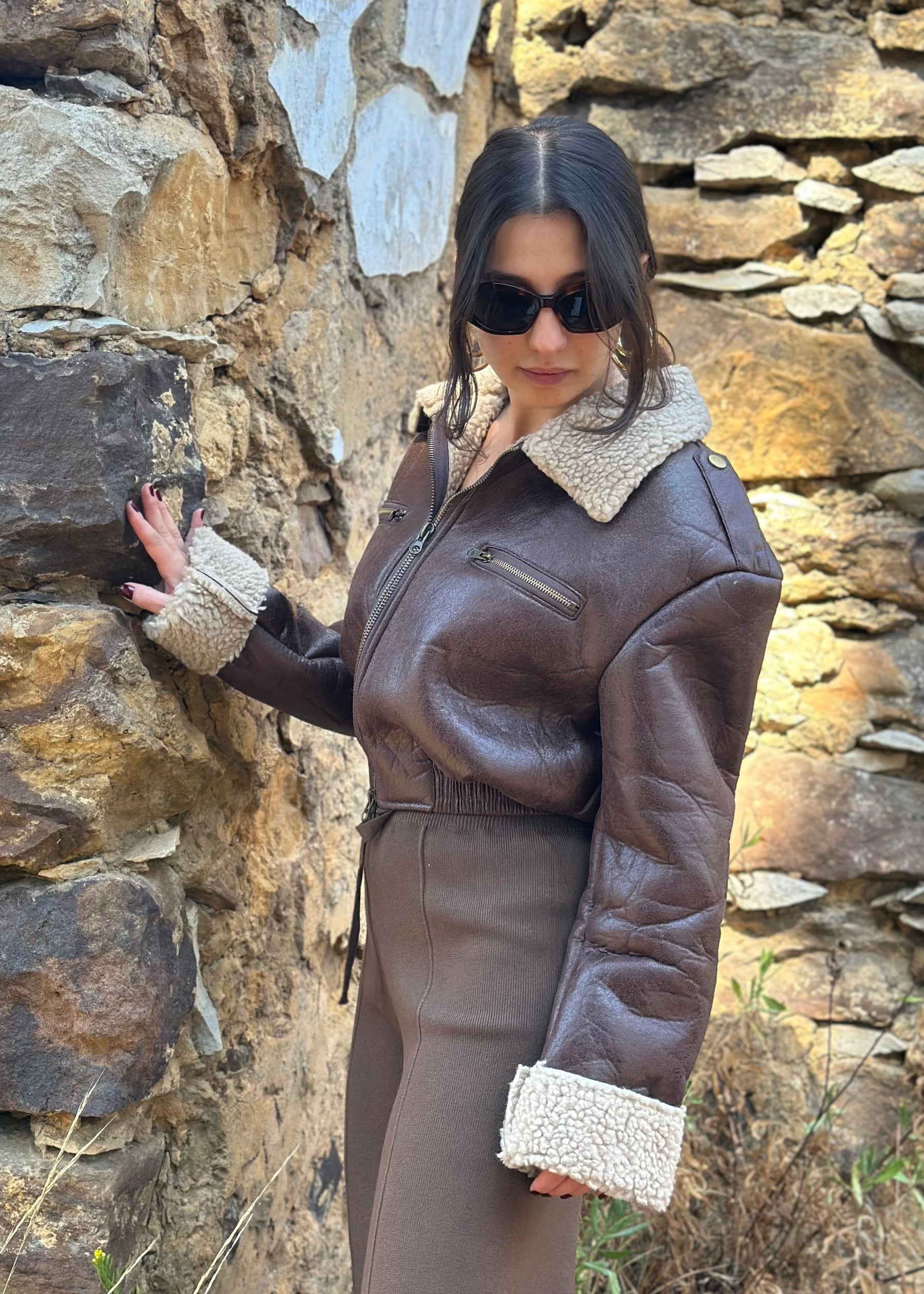 Walnut Teddy Bomber Jacket