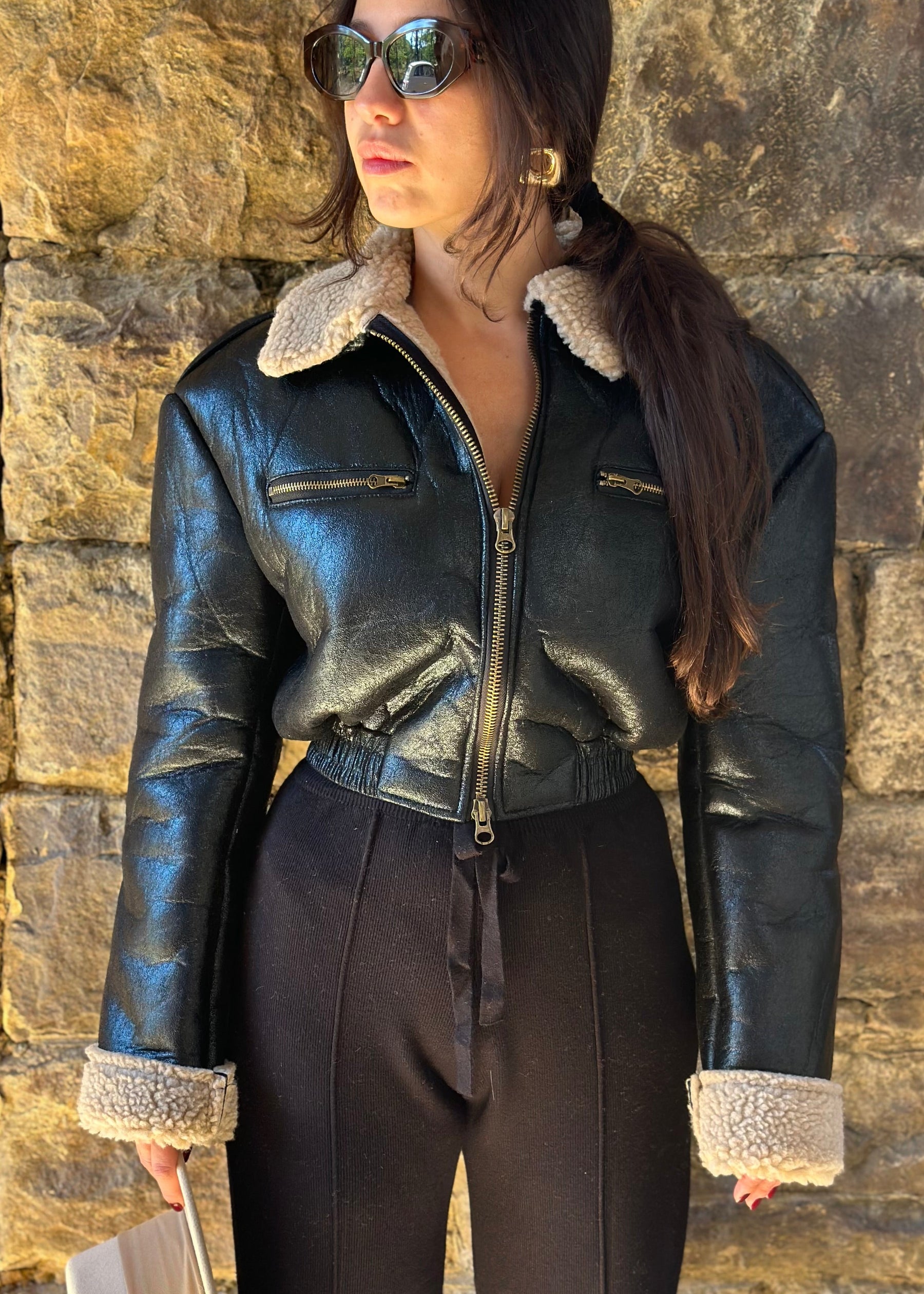 Black Teddy Bomber Jacket