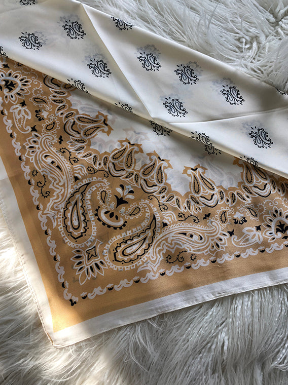 Cream and Brown Scarf - Satin Scarf - Paisley Print Handkerchief - Lulus